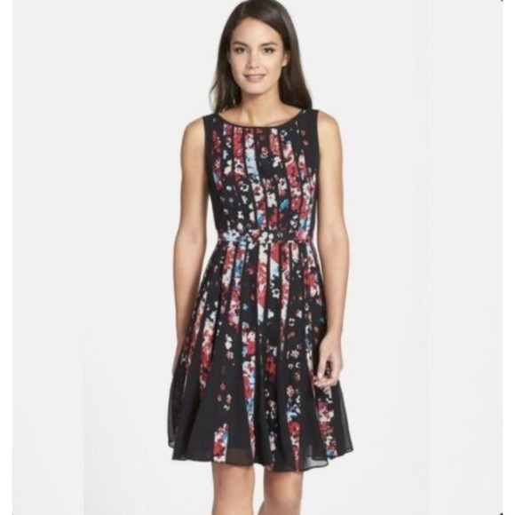Adrianna Papell Dresses & Skirts - adrianna papell Black Floral Fit And Flare dress Size 12